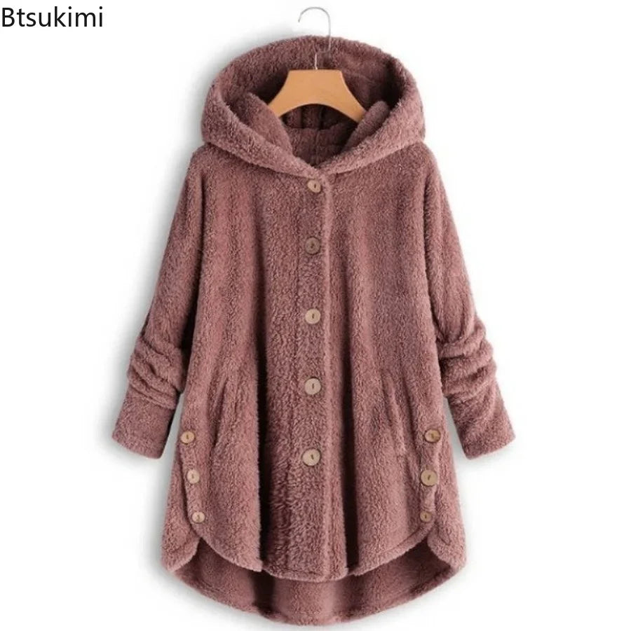 Women's Warm Coats Wool&blends  Autumn Winter Coat Women Warm Teddy Bear Coat Wool Jacket Female Plush Coat Hooded Plus Size 5XL