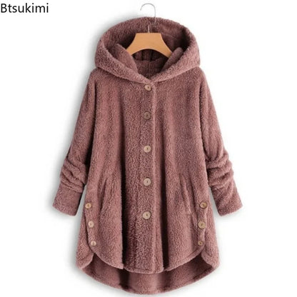 Women's Warm Coats Wool&blends  Autumn Winter Coat Women Warm Teddy Bear Coat Wool Jacket Female Plush Coat Hooded Plus Size 5XL