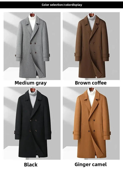 Top Quality Winter Wool Long Coats for Men Double-breasted Padded Cotton Woolen Long Coat Warm Business Mens Windbreaker Jacket