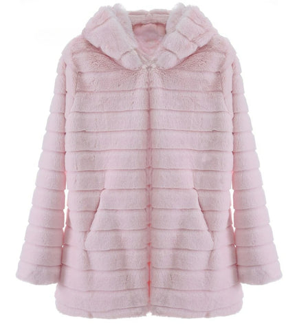 2025 Autumn Winter New Fashion Versatile Hooded Fur Coat Women's Warm Overcoat