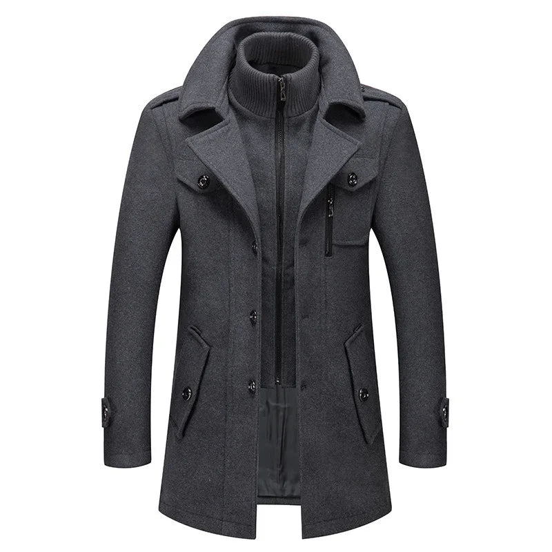 Cold Resistant Double Collar Wool Coat - Men's Fashion Business Winter Overcoat