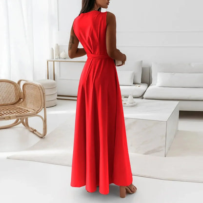 dresses for women elegant party dresses V-neck Sleeveless Belt Evening Dresses  Solid Color Solid Color dress vestidos femenino