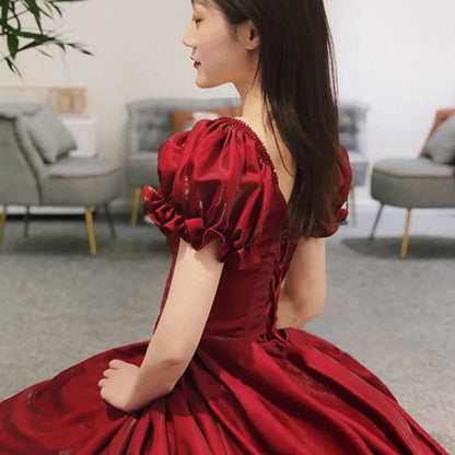 Evening Dress Red Bridal Toast Wear New V-neck Sexy Short Sleeve Long Skirt Backless Dinner Dresses Formal Dress Women Elegant