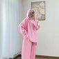 Muslim Suit Women Hoodie Top Wide Leg Pants 2 Piece Set Trousers Hooded sweatshirt Ensemble Sporty Stripe Outfits Tracksuit