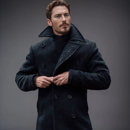 Men's British Woolen Overcoat for Autumn and Winter 2024, European and American Casual Lapel Single-breasted Solid Color Coat