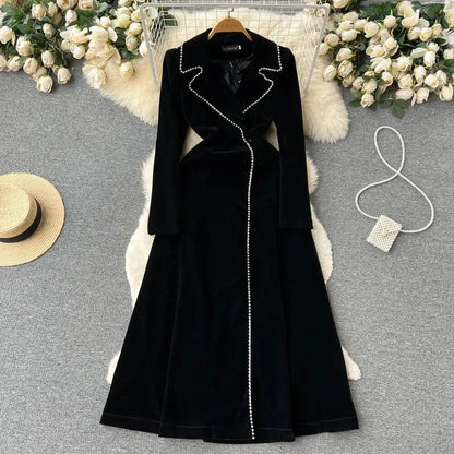 Autumn Winter Thicken Black Velvet Trenches Coats Women Long Windbreakers Overcoats