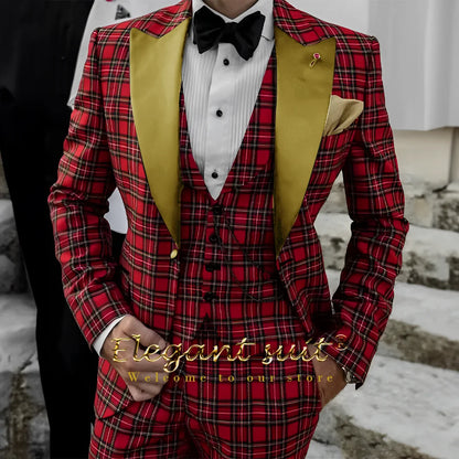 Men's suit Scottish style dress 3-piece suit (jacket, vest and pants) Custom groom/best man suit dinner party elegant tuxedo