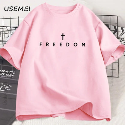 Freedom T-Shirt Charlie Kirk Christian T Shirt Jesus Minimalist Christian Tees Cotton Comfortable Unisex Tee Shirt Streetwear