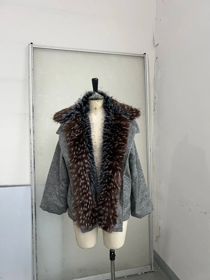 Oversized Winter Women's Coat Wide Faux Fur Collar Hooded Jackets Loose Single Breasted Outwears 2025 New Trendy Warm Lady Coats