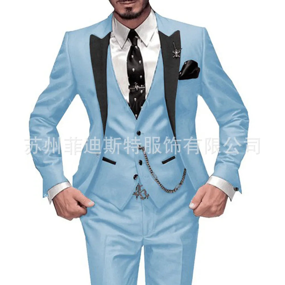 Fashion Men's 3piece Suit Sets Casual Trendy Business Solid Color Turn-down Collar Sngle Button Blazers Trousers Male Clothes
