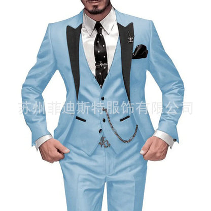 Fashion Men's 3piece Suit Sets Casual Trendy Business Solid Color Turn-down Collar Sngle Button Blazers Trousers Male Clothes