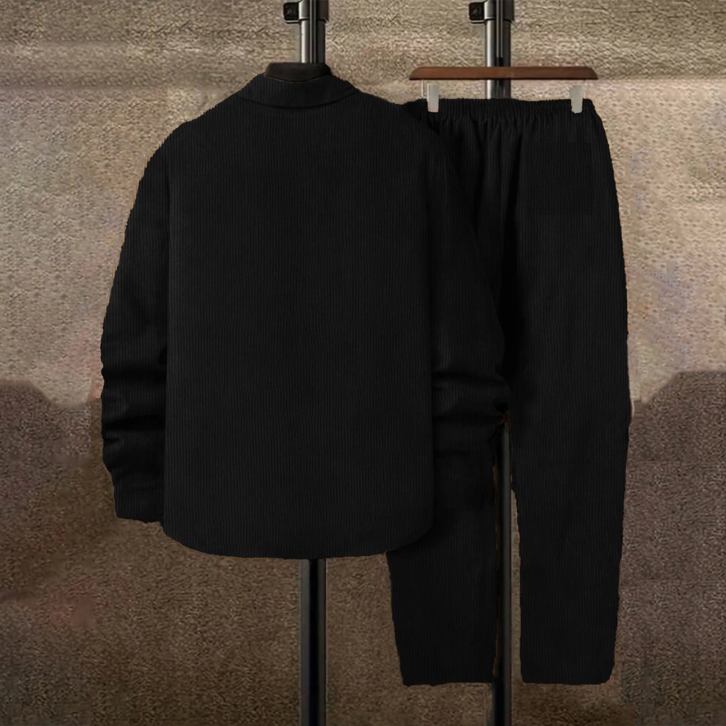 Men's suit Solid color corduroy suit Long sleeve shirt and pants casual suit