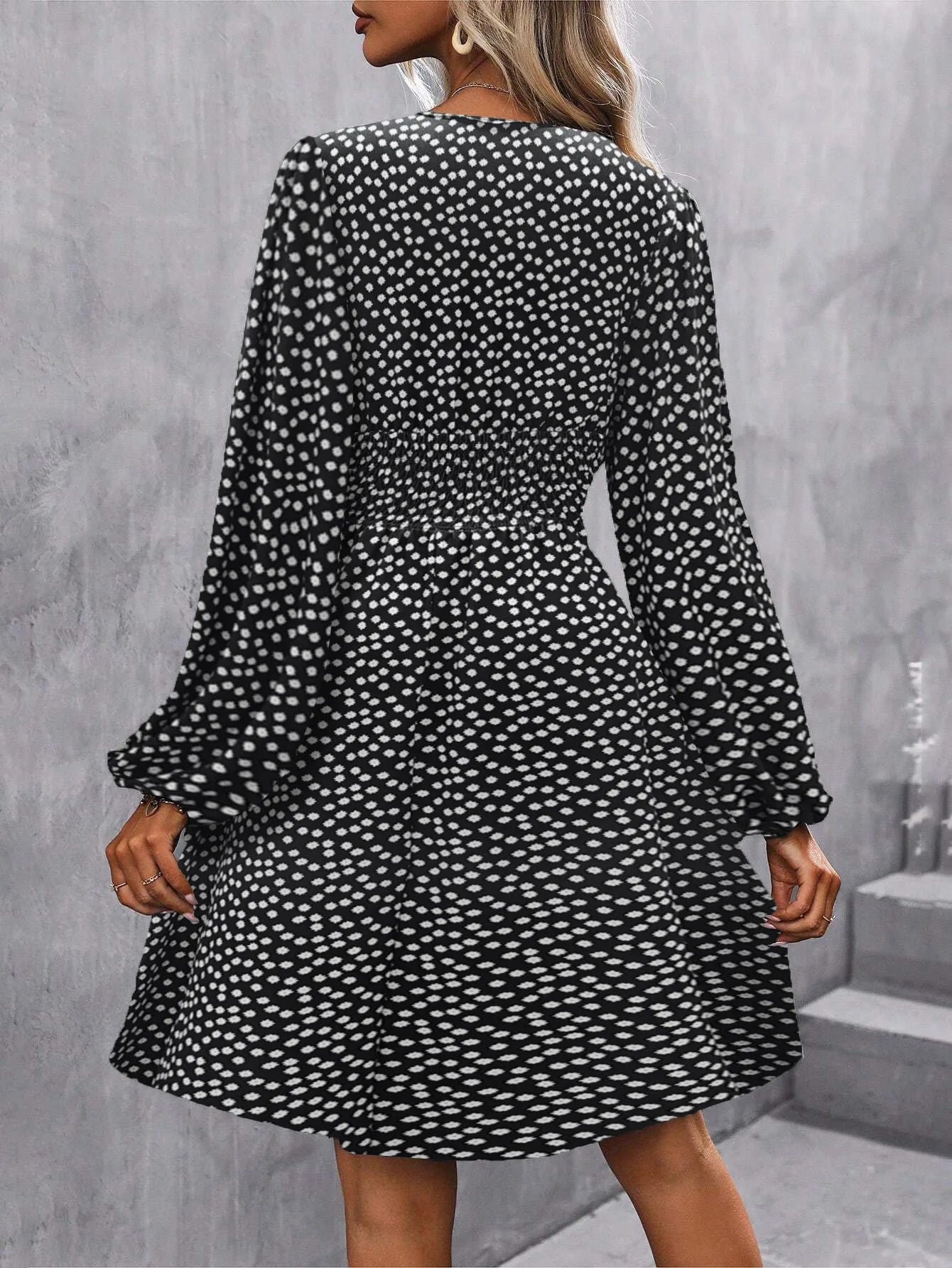 Dresses 2025 Woman Clothing V Neck Lantern Sleeve Wrap Mini Dress Ruched Waist Flowy Hem Elegant for Autumn and Party Styles ﻿