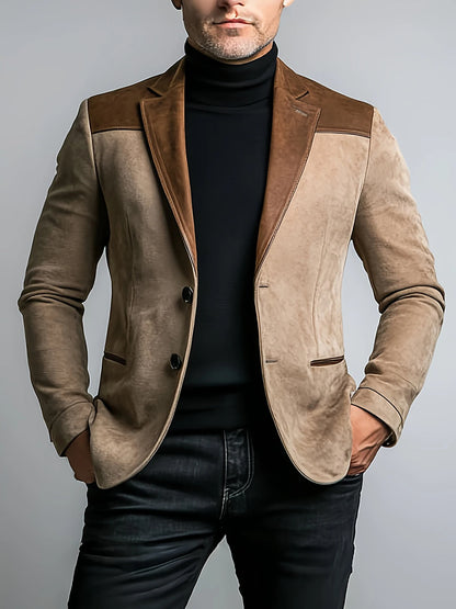 Men's British Style Suede Suit Blazer Stylish Contrast Lapel Casual Business Slim Suit Jacket For Autumn Winter Blazer Jacket