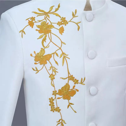 2025 New Men's Chinese Style Applique Suits Slim Fit Flower Set Male Wedding Prom Party Dress Blazers Jacket and Pants