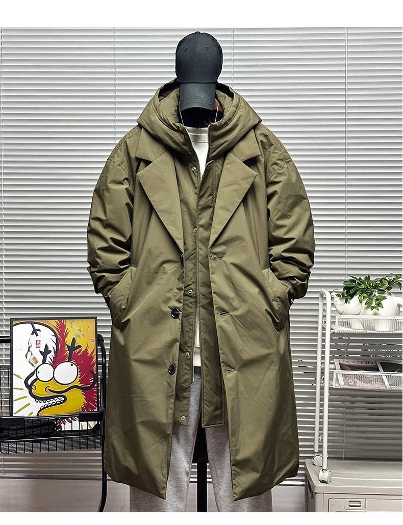 For Men's Autumn and Winter Vacation Two Mid-length Hooded Coats Overcoats Can Help You Overcome The Cool Mature Style Outerwear