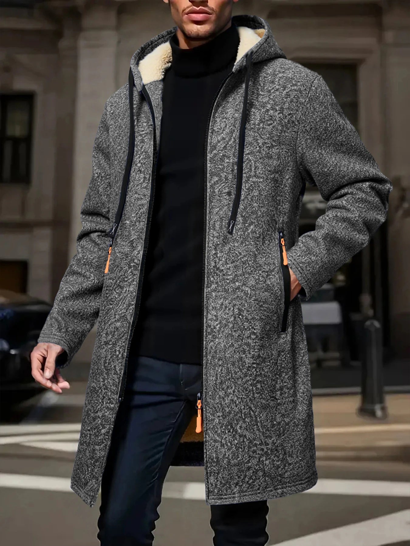 Winter Men's Long Overcoat Jackets Casual Hooded Cardigans Men Outwear Liner Thickened Warm Hoodies Oversize Winter Top Jacket