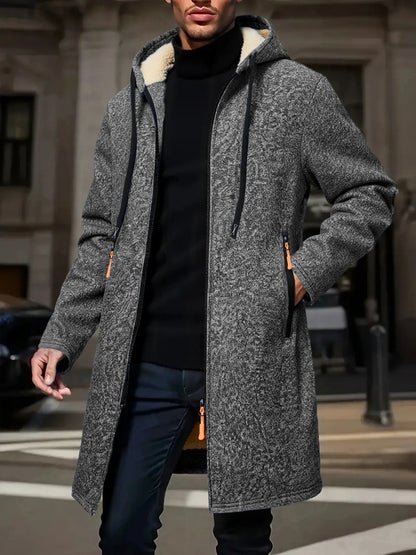 Winter Men's Long Overcoat Jackets Casual Hooded Cardigans Men Outwear Liner Thickened Warm Hoodies Oversize Winter Top Jacket