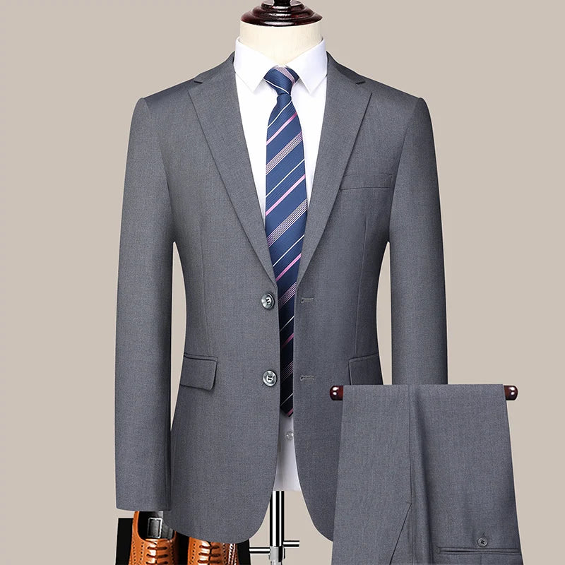 Suit  (Blazer+ Trousers) Men's Casual Formal Business Gentleman Solid Color Hosting Four Seasons Slimming Wedding Fashion Suit
