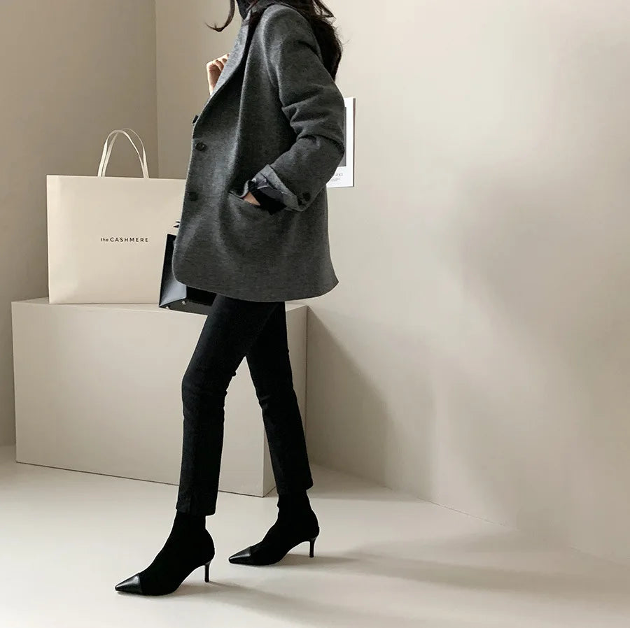 Wool Women Coats Jackets Blends Turn Down Collar Coat Thick Warm Y2k Streetwear Jacket Work Outerwear Slim Fit Autumn Winter