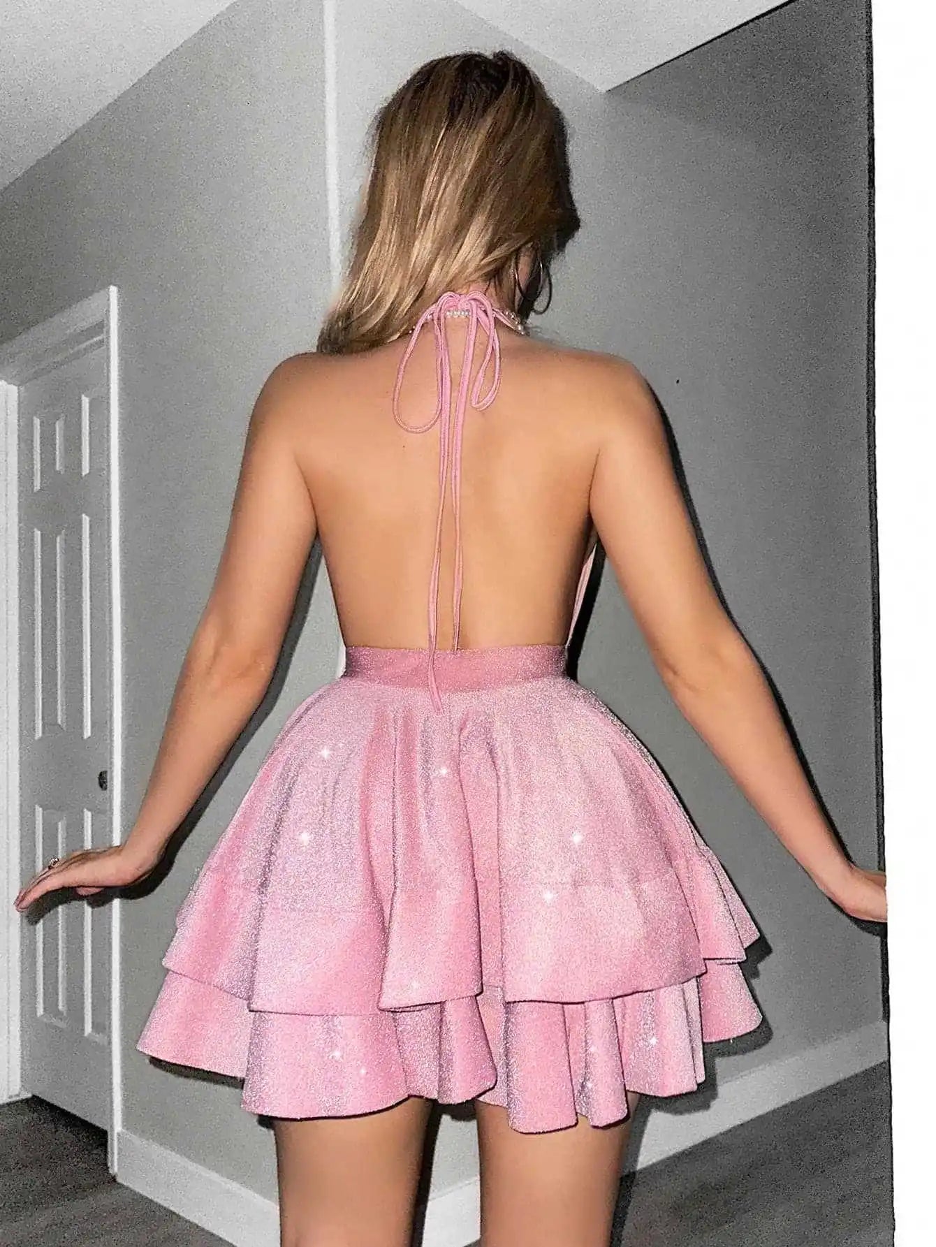 Dresses For Woman Backless Sexy Halter Neck Leace-up Slim Mini Dress Solid Color Vestidos Trendy Elegant Temperament Bowknot Hot