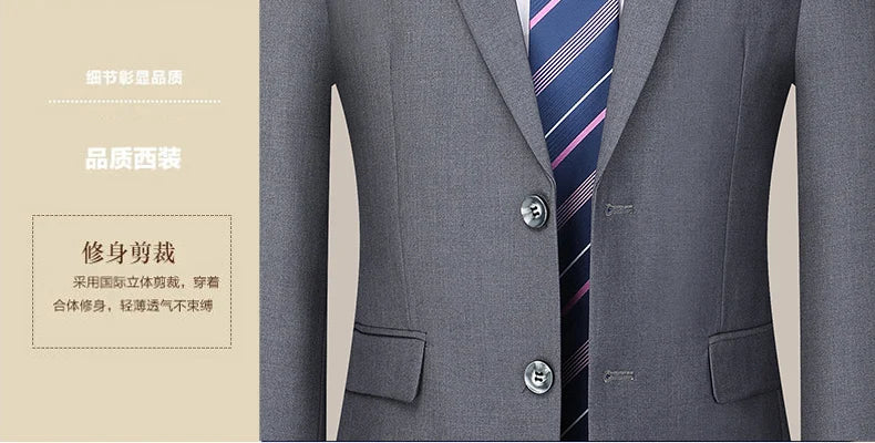 Suit  (Blazer+ Trousers) Men's Casual Formal Business Gentleman Solid Color Hosting Four Seasons Slimming Wedding Fashion Suit