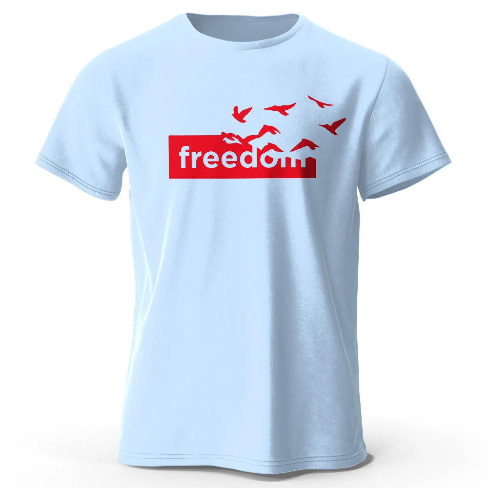 Men's The Freedom Letter Printed T-Shirt 100% Cotton Oversized Funny Graphic Tees for Men Women Summer Tops