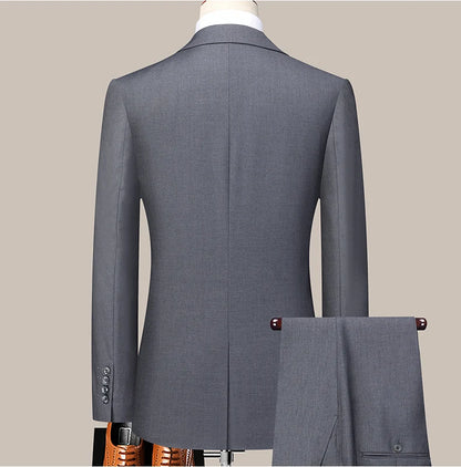 Suit  (Blazer+ Trousers) Men's Casual Formal Business Gentleman Solid Color Hosting Four Seasons Slimming Wedding Fashion Suit