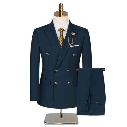 Men's Suit (Blazer+Vest+Trousers) Fashionable Gentleman Business Double-breasted British-style Banquet Host Casual Wedding Suit
