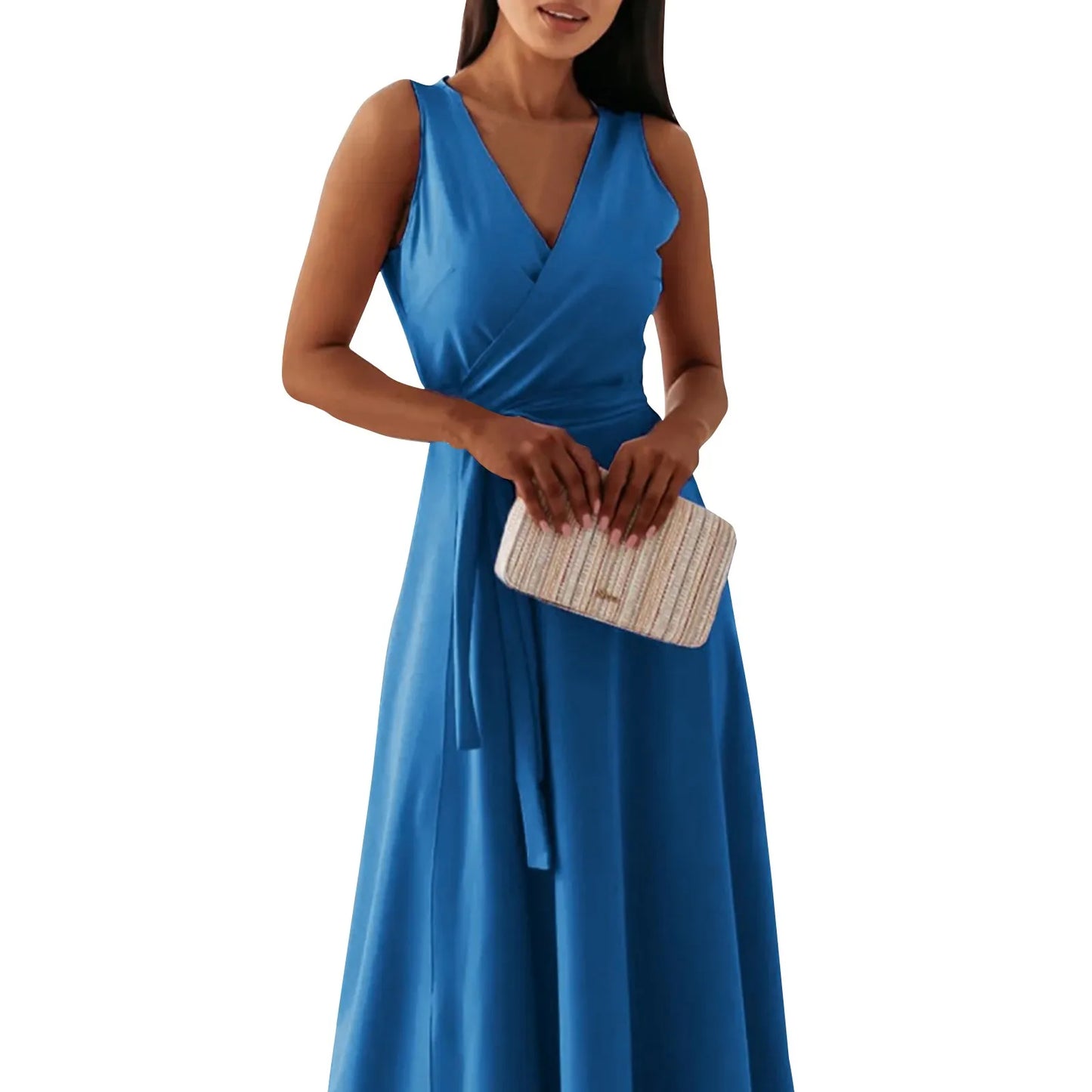 dresses for women elegant party dresses V-neck Sleeveless Belt Evening Dresses  Solid Color Solid Color dress vestidos femenino