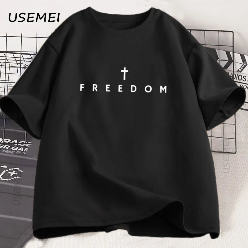 Freedom T-Shirt Charlie Kirk Christian T Shirt Jesus Minimalist Christian Tees Cotton Comfortable Unisex Tee Shirt Streetwear