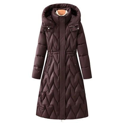 Women Hooded Long Parkas Coats Solid Overcoat Single Breasted Full Sleeves Stand Collar Office Lady Casual 2025 Autumn Winter