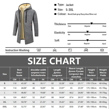 Winter Men's Long Overcoat Jackets Casual Hooded Cardigans Men Outwear Liner Thickened Warm Hoodies Oversize Winter Top Jacket