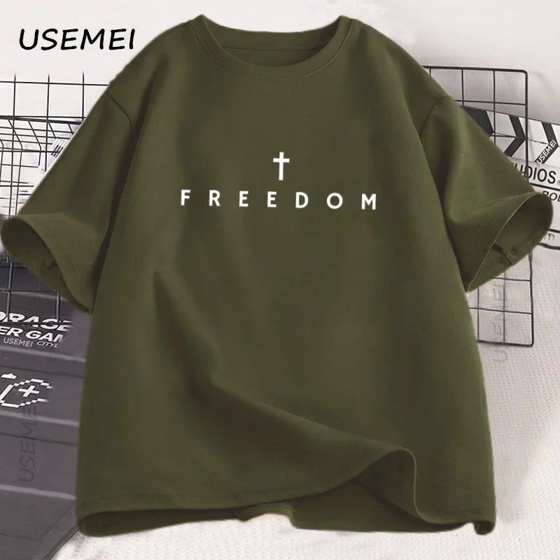 Freedom T-Shirt Charlie Kirk Christian T Shirt Jesus Minimalist Christian Tees Cotton Comfortable Unisex Tee Shirt Streetwear