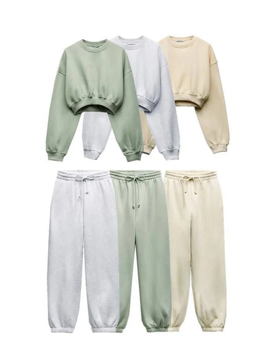 Women's Solid Color Elegant Suit Comfortable Sweatshirt Long Pants Sports Two Piece Urban Ladies Casual Commuter Suit