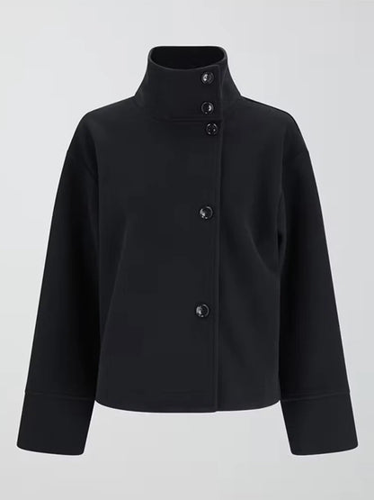 Casual Women's Woolen Blend Coats Women Stand Collar Single-breasted Long Sleeve Thick Warm Jacket 2025 Autumn New in Outwear