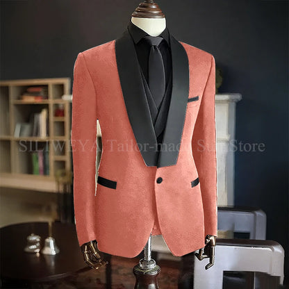 Men Suits High Quality Black Velvet 3 Piece Jacket Pants Vest Elegant Blazer Luxury Outfits Wedding Evening Party Costume Homme