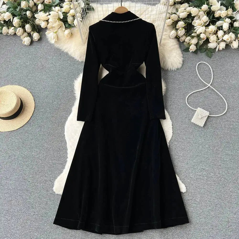 Autumn Winter Thicken Black Velvet Trenches Coats Women Long Windbreakers Overcoats