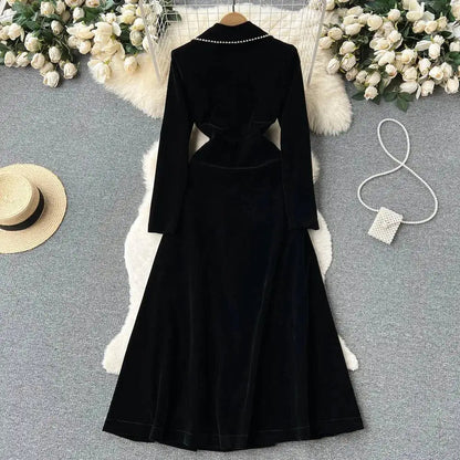 Autumn Winter Thicken Black Velvet Trenches Coats Women Long Windbreakers Overcoats