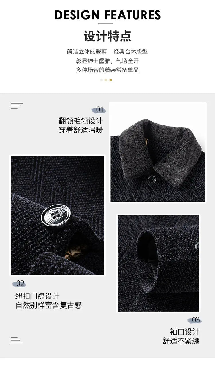 Men Woolen Coats Men's business Casual Trench Coat Winter Coat with wool liner Men 2026 Autumn Winter Wool Coat