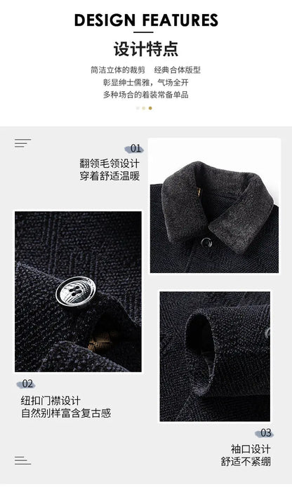 Men Woolen Coats Men's business Casual Trench Coat Winter Coat with wool liner Men 2026 Autumn Winter Wool Coat