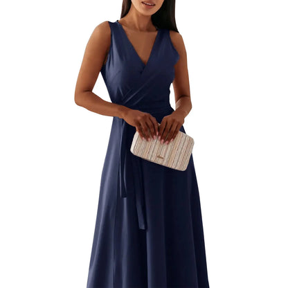 dresses for women elegant party dresses V-neck Sleeveless Belt Evening Dresses  Solid Color Solid Color dress vestidos femenino