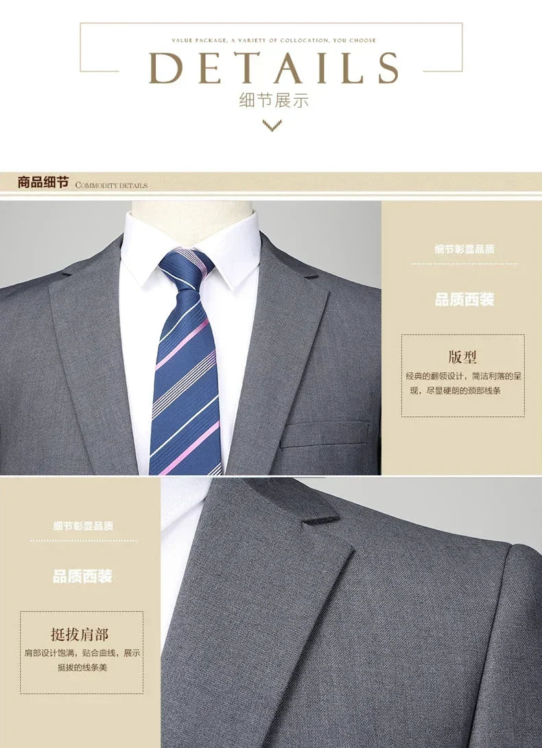 Suit  (Blazer+ Trousers) Men's Casual Formal Business Gentleman Solid Color Hosting Four Seasons Slimming Wedding Fashion Suit
