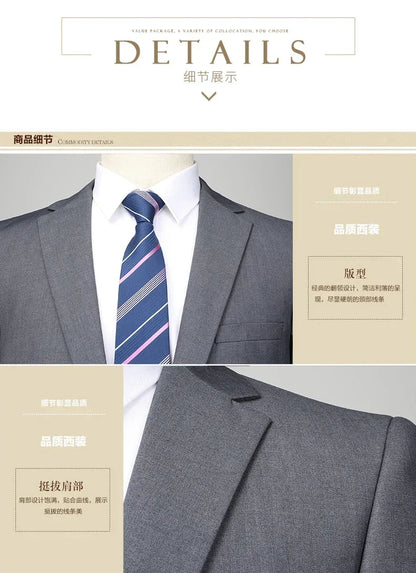 Suit  (Blazer+ Trousers) Men's Casual Formal Business Gentleman Solid Color Hosting Four Seasons Slimming Wedding Fashion Suit