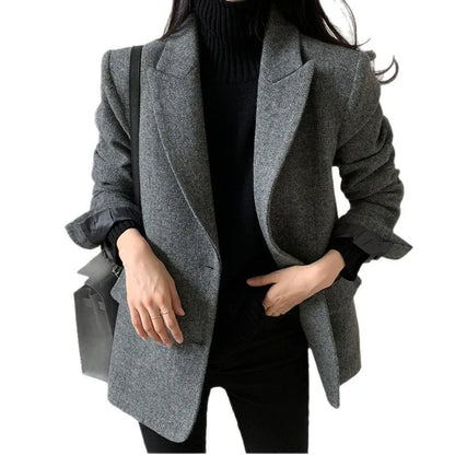 Wool Women Coats Jackets Blends Turn Down Collar Coat Thick Warm Y2k Streetwear Jacket Work Outerwear Slim Fit Autumn Winter