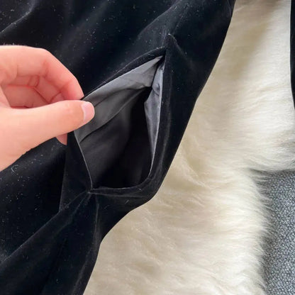 Autumn Winter Thicken Black Velvet Trenches Coats Women Long Windbreakers Overcoats