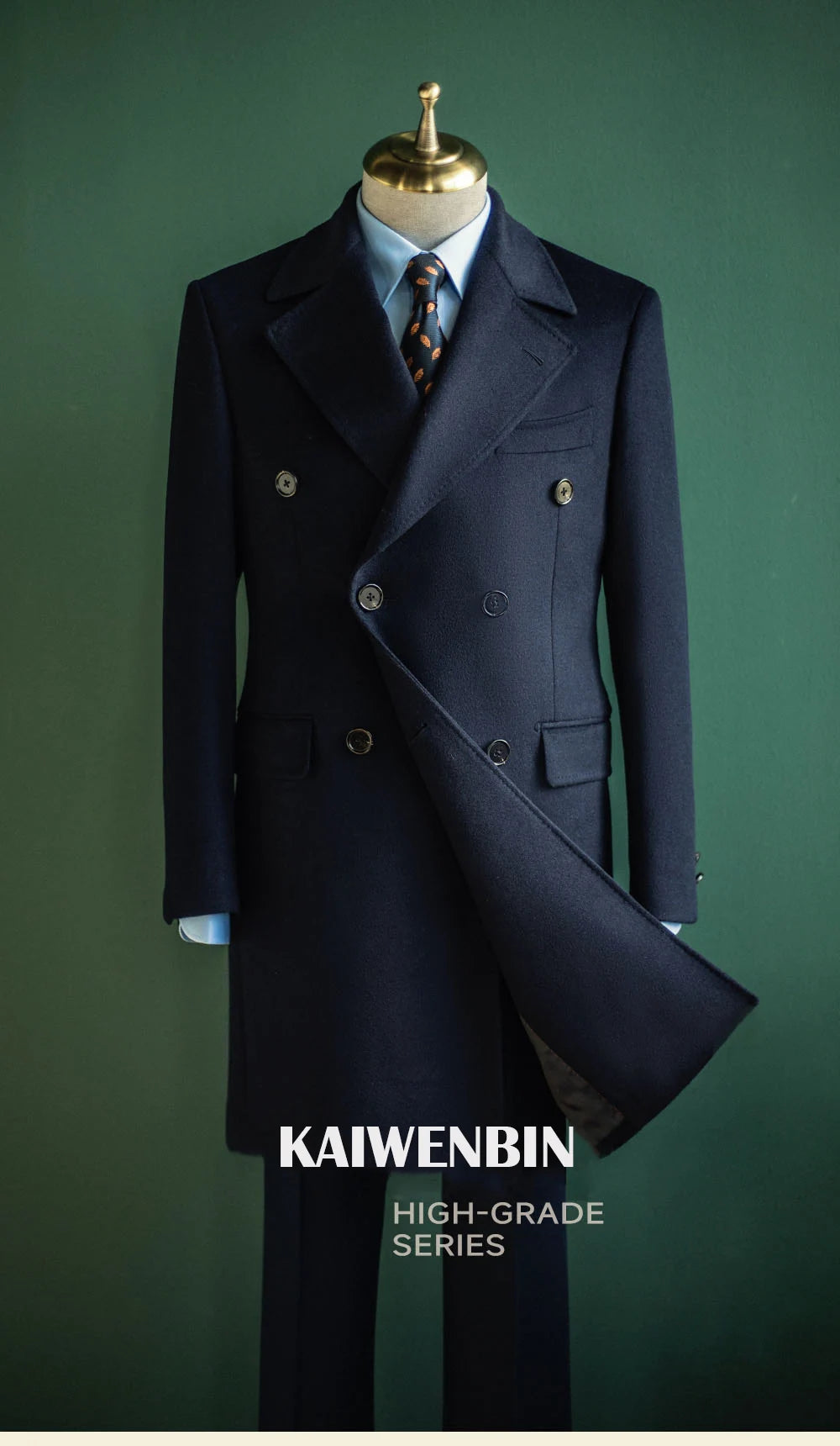 Men's Overcoat Warm Thick 100% Wool Double Breasted Navy Blue Slim Fit Luxury Business Long Coat Custom