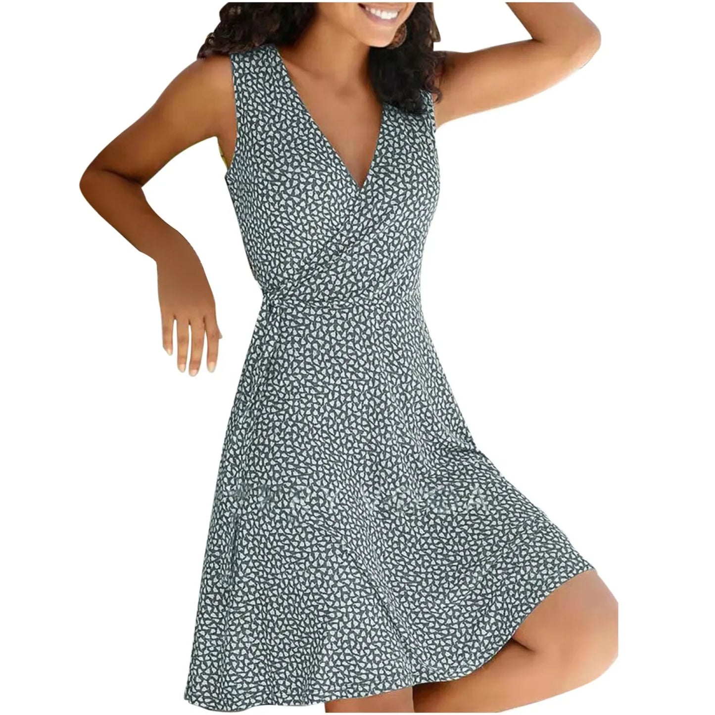 Dresses for Women 2025 Casual Plus Size Women's Floral Wrap V Neck Midi Dress A Line Swing Cap Sleeve Midi Vestidos De Fiesta