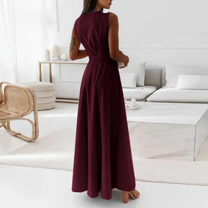 dresses for women elegant party dresses V-neck Sleeveless Belt Evening Dresses  Solid Color Solid Color dress vestidos femenino
