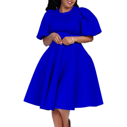 Elegant Dresses for Woman 2024 O Neck Short Sleeve High Waisted Pleated Mid Calf Luxury Female Birthday Party Dinner Vestidos